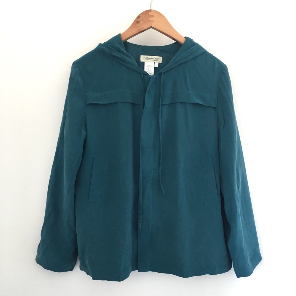 Coldwater Creek 100% Silk Teal Jacket Sz M
